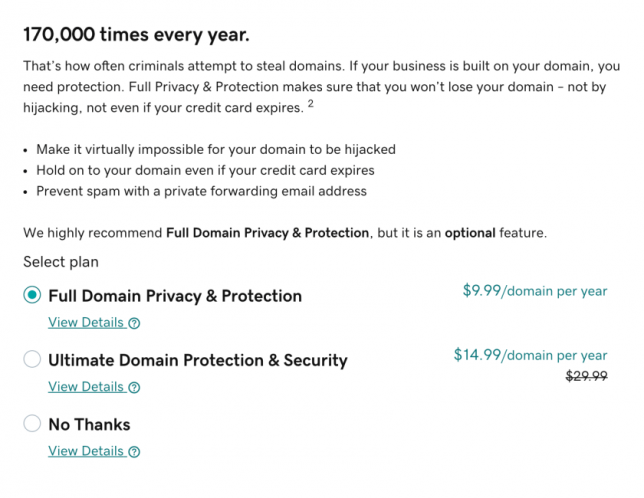 godaddy full domain privacy protection worth it 